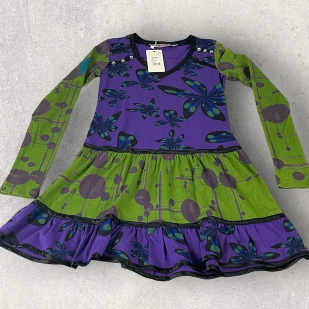 Smash! Dress Women’s Large Sprint Purple Green Floral Boho Hippie NEW 194